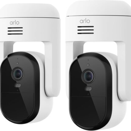 Arlo Essential Pan Tilt Security Camera 2K - Wired Plug-in Power Outdoor Camera, Person Recognition, Package Detection, Animated Preview, 1-Month Trial of Secure Plan, Auto Motion Tracking, 2 Cam