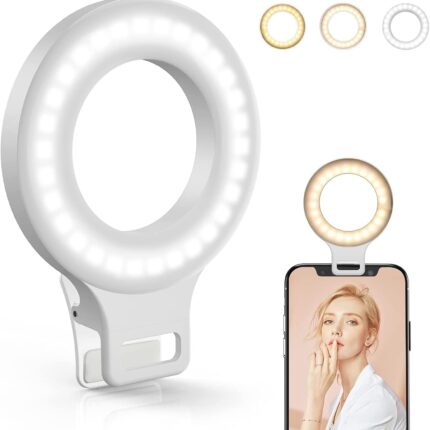 Clip on Ring Light, Kimwood Rechargeable 60 LED Selfie Ring Light for Phone, Laptop, Tablet (3 Models, 5 Level Brightness)