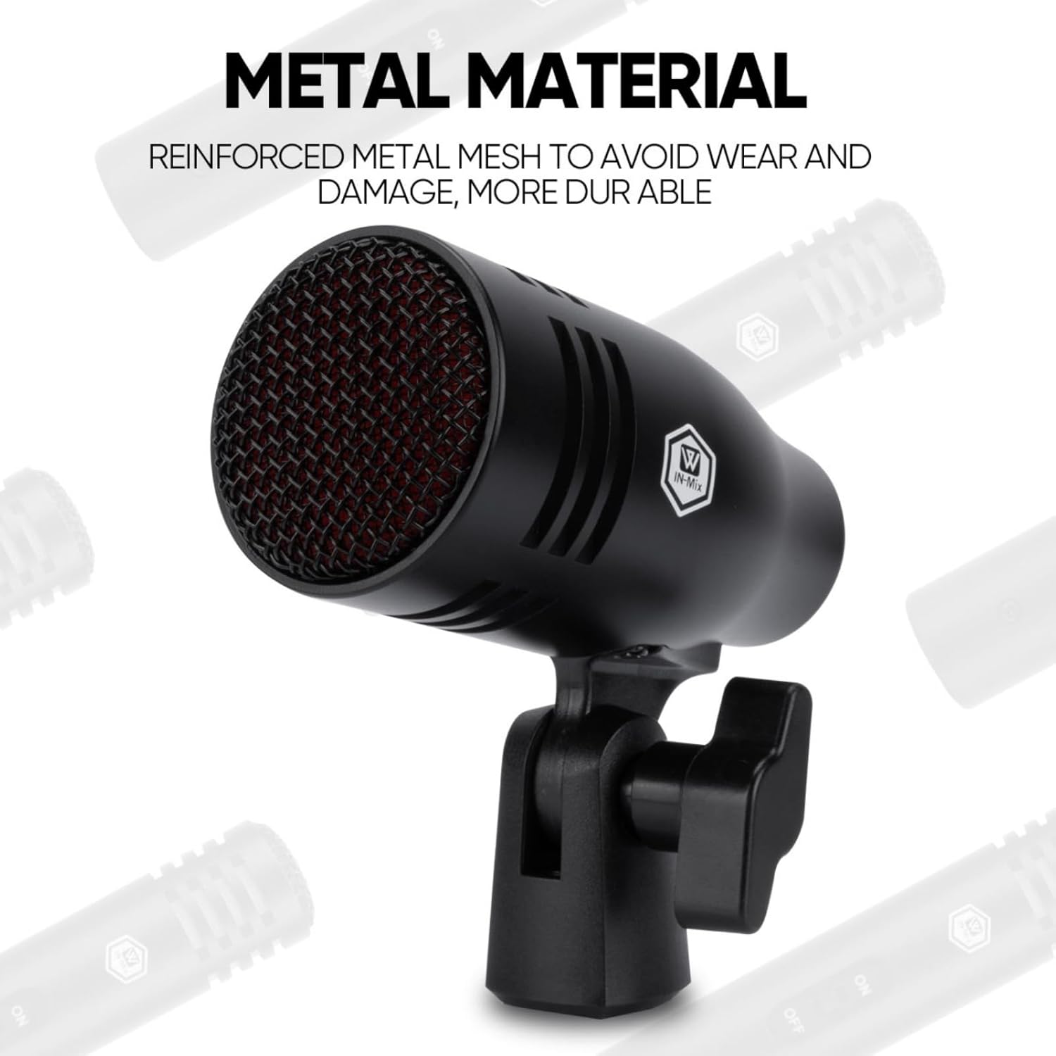 W IN-MIX 7 Piece Wired Dynamic Drum Mic Kit (Whole Metal)- Kick Bass, Tom/Snare & Cymbals Microphone Use for Drums, Vocal, Other Instrument Complete with Thread Clip, Mics Holder - Image 2