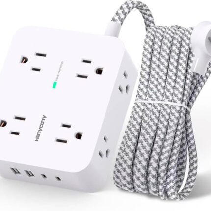 Surge Protector Power Strip - HANYCONY 8 Outlets 4 USB (2 USB C) Charging Ports, Multi Plug Outlet Extender, 5Ft Braided Extension Cord, Flat Plug Wall Mount Desk Charging Station for Home Office ETL