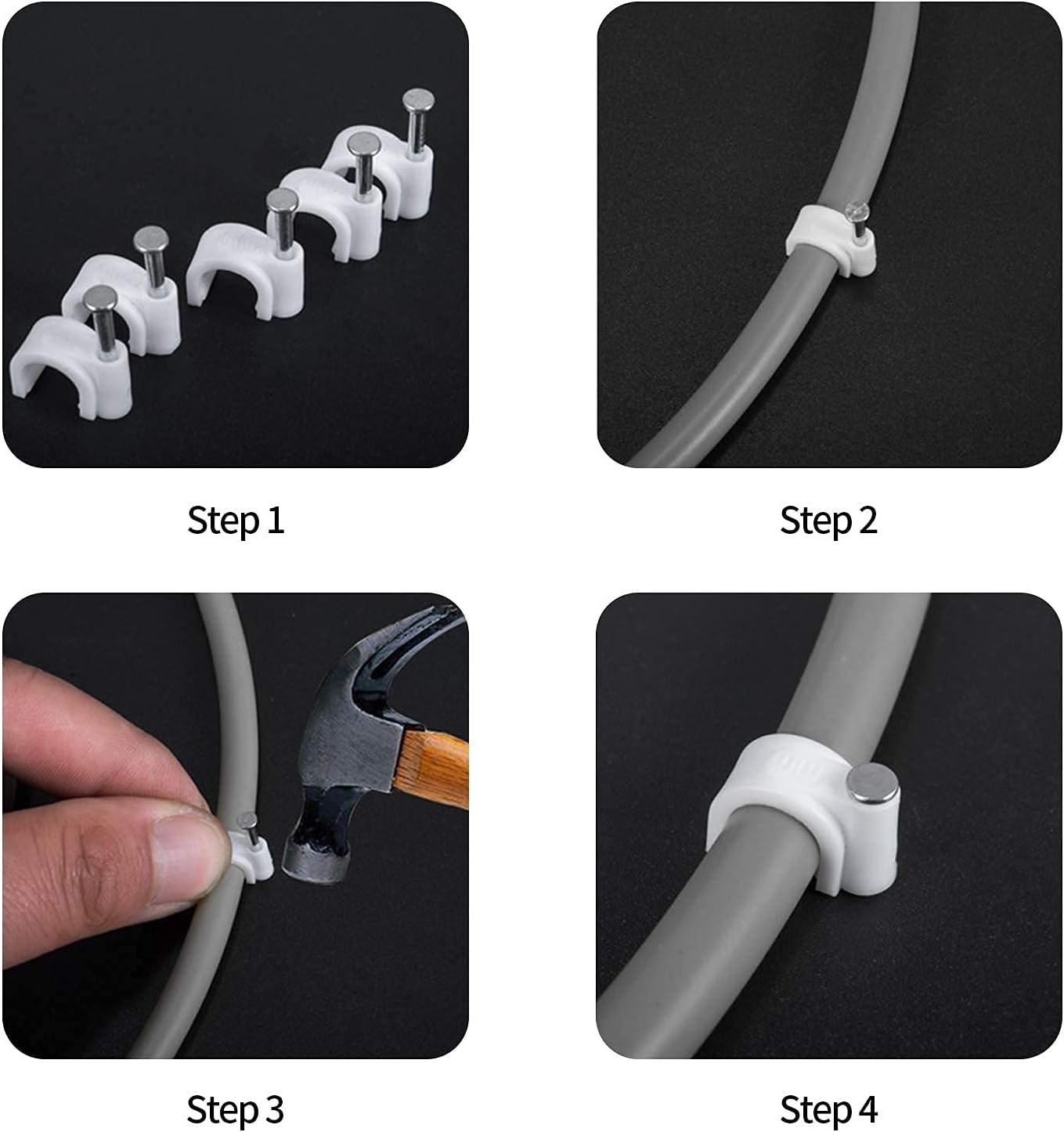 Cable Clips, 400 Pcs, 4mm 6mm 8mm 10mm, Wire Wall Clips with Steel Nails, Ethernet Cable Clips, Cable Tacks Coax Cable Clips, RG6 RG59 CAT6 RJ45 Cable Cord Clips, White… - Image 5