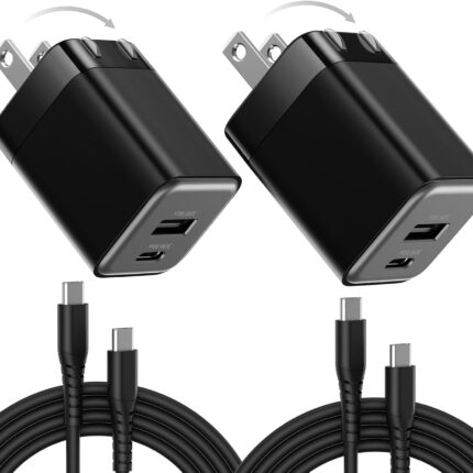 30W USB C Fast Charger, Dual Port USB C Wall Charger with Foldable Plug for iPhone 16/15/14, Samsung S24, iPad, 40% Smaller & Safer Nano Charger Block, (Black with Cables, 2 Pack)