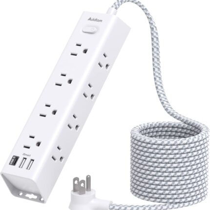 Surge Protector Power Strip - 10 FT Extension Cord, Power Strip with 12 Widely AC Outlet 3 USB, Flat Plug, Wall Mount Overload Protection, 1050J, Desk Charging Station for Home Office, ETL Listed