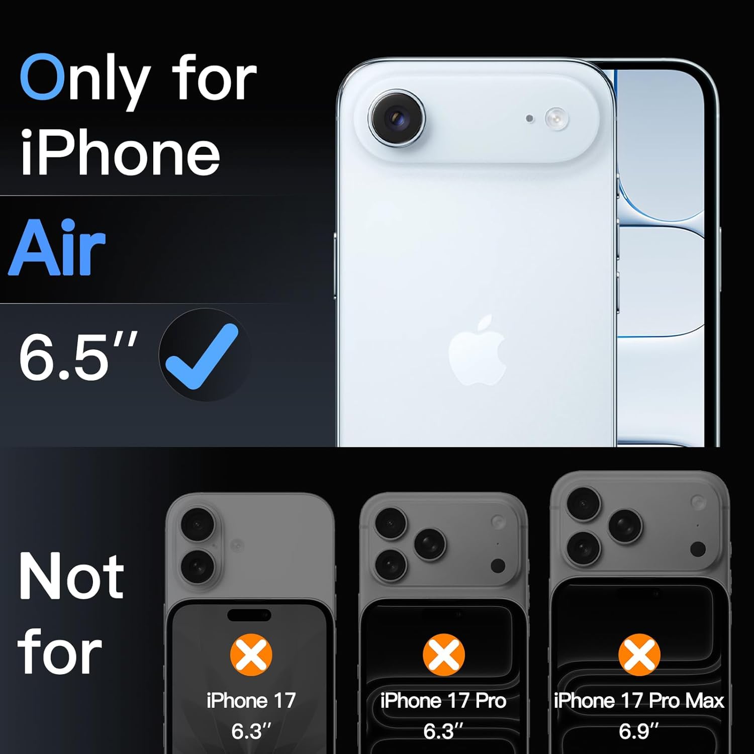 JETech Screen Protector for iPhone Air, Tempered Glass Film with Easy Installation Tool, 9H Hardness, Case-Friendly, 6.5-Inch Display, 3-Pack - Image 2