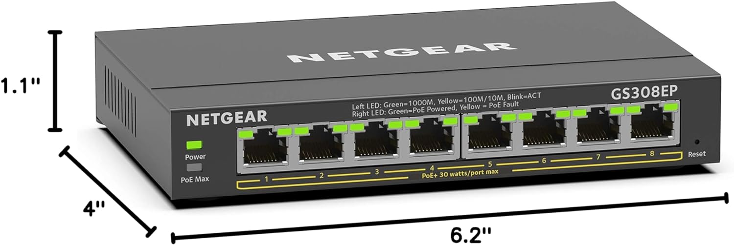 NETGEAR 8 Port PoE Gigabit Ethernet Easy Smart Managed Essentials Switch (GS308EP) - with 8 x PoE+ @ 62W, Desktop or Wall Mount - Image 7