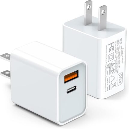 LCGENS USB C Wall Charger Block 20W, 2-Pack Dual Port PD Power Delivery Fast Type C Charging Block Plug Compatible with iPhone 11/12/13/14/15/16/17 Pro Max, XS/XR/X, Ipad Pro, Samsung Galaxy