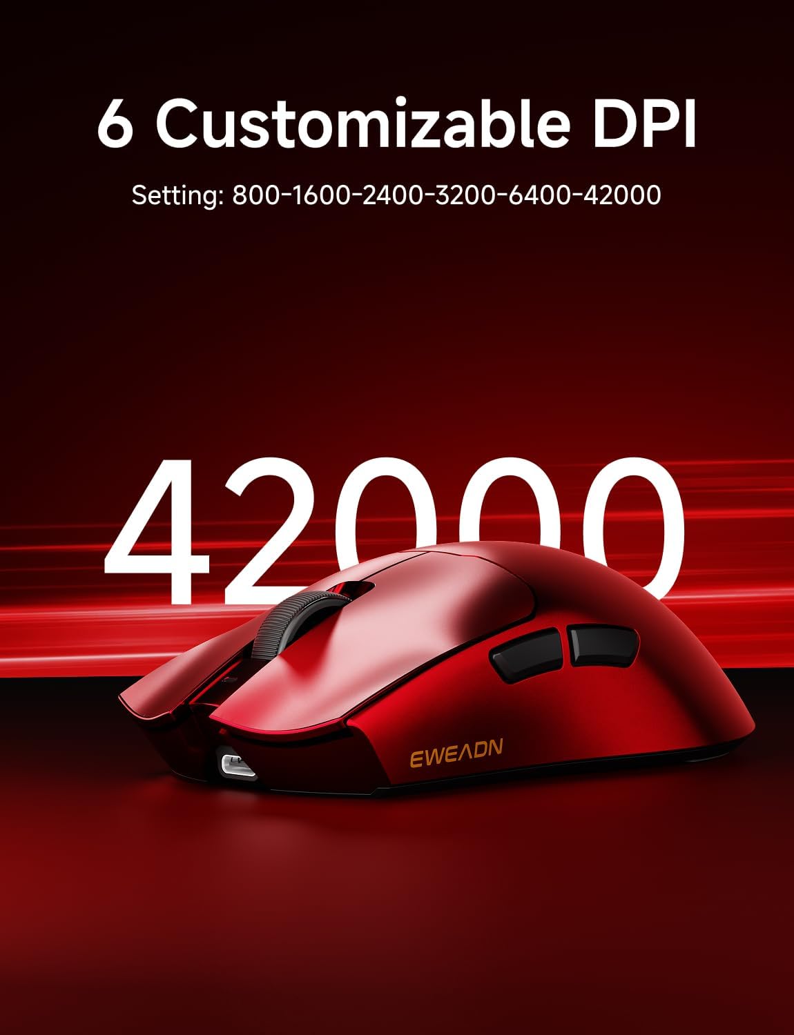 S9 Ultra Wireless Gaming Mouse, 59G Ergonomic Computer Mouse, Triple Modes, 8K Polling, PAW3950 42K DPI Optical Sensor, Kailh Switch, 250h Battery Life, Programmable for PC/Win/Mac(Red) - Image 5