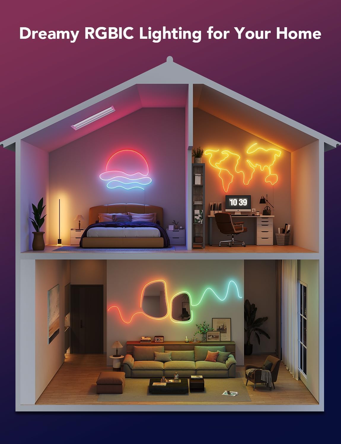 Govee RGBIC Neon Lights, LED Smart Neon Rope Light 2 Works with Matter, Alexa, Google Assistant, Custom DIY Neon Strip Lights for Bedroom and Holiday Decor, Softer Material, 32.8ft, White - Image 6