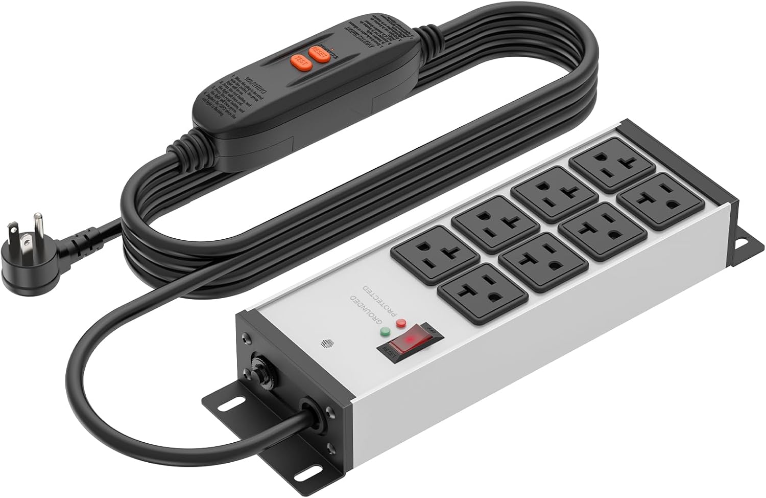 CCCEI Heavy Duty Power Strip Surge Protector 20 AMP, Industrial GFCI Multiple Outlets Extender 12 Gauge 6 FT Extension Cord. Grey High-Amp 8 Plugs for Shop Garage Kitchen.