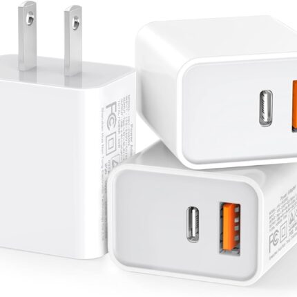 3 Pack USB C Wall Charger, 20W Durable Dual Port QC+PD 3.0 Power Adapter, Double Fast Plug Charging Block for iPhone 14/15/16/17 Pro/Pro Max/Plus, XS/XR/X, Watch Series 8/7 Cube，White
