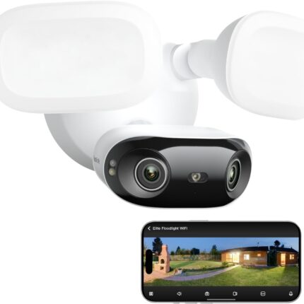 REOLINK Elite Floodlight WiFi, 4K 8MP 180° Panoramic Wired Floodlight Camera, Adjustable 3000 Lumens, Local AI Video Search, Dual-Band Wi-Fi 6, 24/7 Recording, No Monthly Fees, 100~240V AC Hardwired