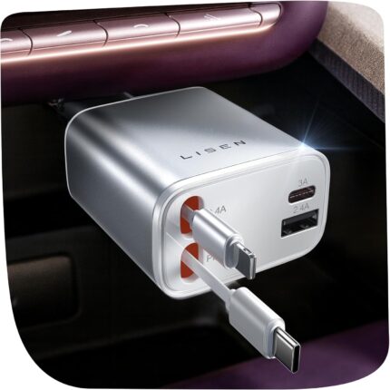 LISEN White Retractable Car Charger, for Valentines Day Gifts for Him Her, for iPhone 17, Cute 4 in 1 Retractable USB C Car Charger for Women, 75W Fast Charging Car Accessories for iPhone & Samsung