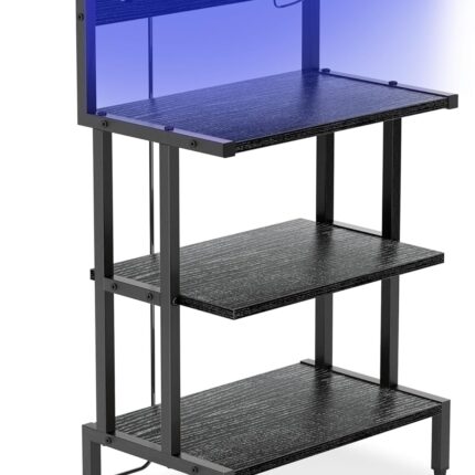 Aquzee Game Console Shelf, 4-Tier Video Gaming Consoles Stand with Outlet & RGB Light, Small Media Entertainment Center for Audio Stereo Storage Organizer Playroom Furniture, Stereo Stands and Racks