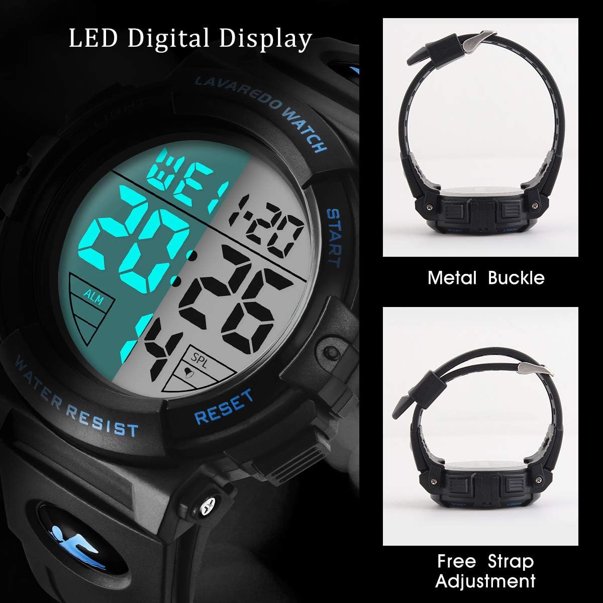 Mens Digital Watch Sports Military Watches Waterproof Outdoor Chronograph Wrist Watches for Men with LED Back Ligh/Alarm/Date - Image 4