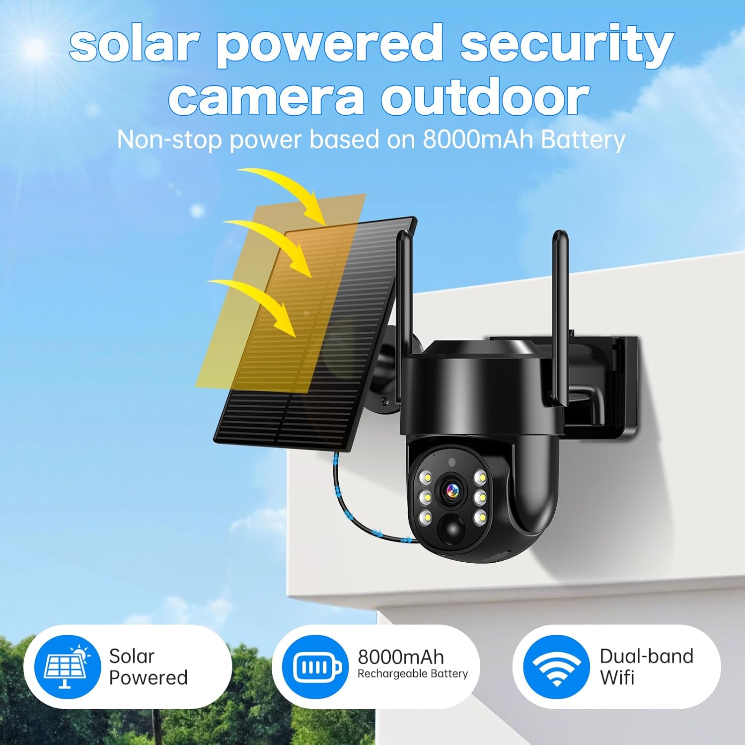 Solar Security Cameras Wireless Outdoor, 5G/2.4G Solar WiFi Cameras for Home Security, Solar Powered Outside Camera Wireless,Human Detection, Color Night Vision, 2-Way Talk (black02) - Image 3