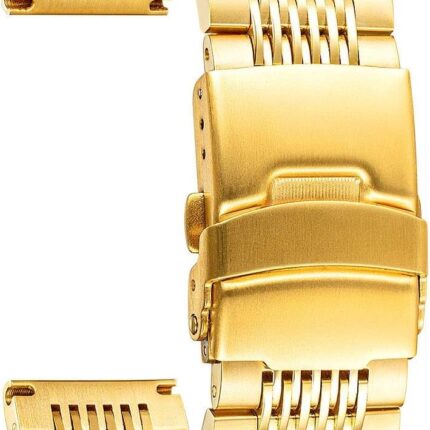 BINLUN Stainless Steel Watch Band, Metal Watch Strap for Men Women Replacement with Double-Lock Deployment Clasp Polished Watch Bracelet Silver Black Gold Rose-gold 18/19/20/21/22/24mm