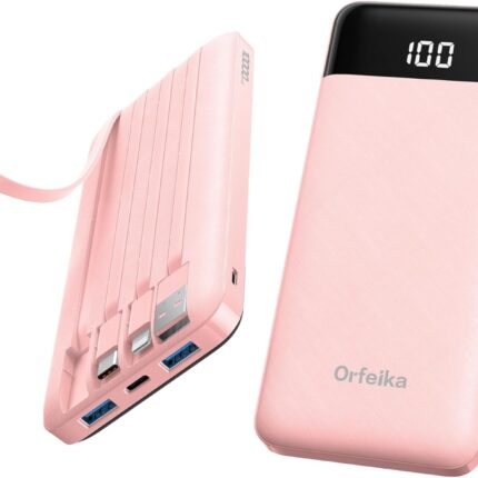 Portable Phone Charger, 10000mAh Portable Charger Power Bank with Built-in Cables, Travel Essential Battery Pack Compatible with iPhone, Samsung, Google, iPads, Tablets, etc