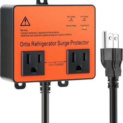 Refrigerator Surge Protector, Ortis Double Outlet Voltage Protector for Home Appliances with Time Delay, Protects Against Brownout, Spike, Instant Surge All Voltage Abnormalities, black