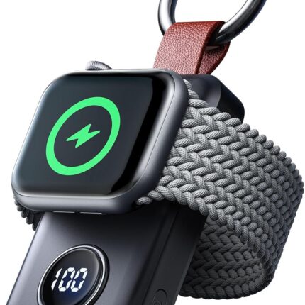 JOYROOM Portable 2000mAh Wireless Charger Compatible for Apple Watch Series 11/10/9/8/7/6/5/4/3/2/1/SE/UItra 3/UItra 2/Ultra, Compact Magnetic iWatch Charger Keychain Style Travel Essentials (Black)