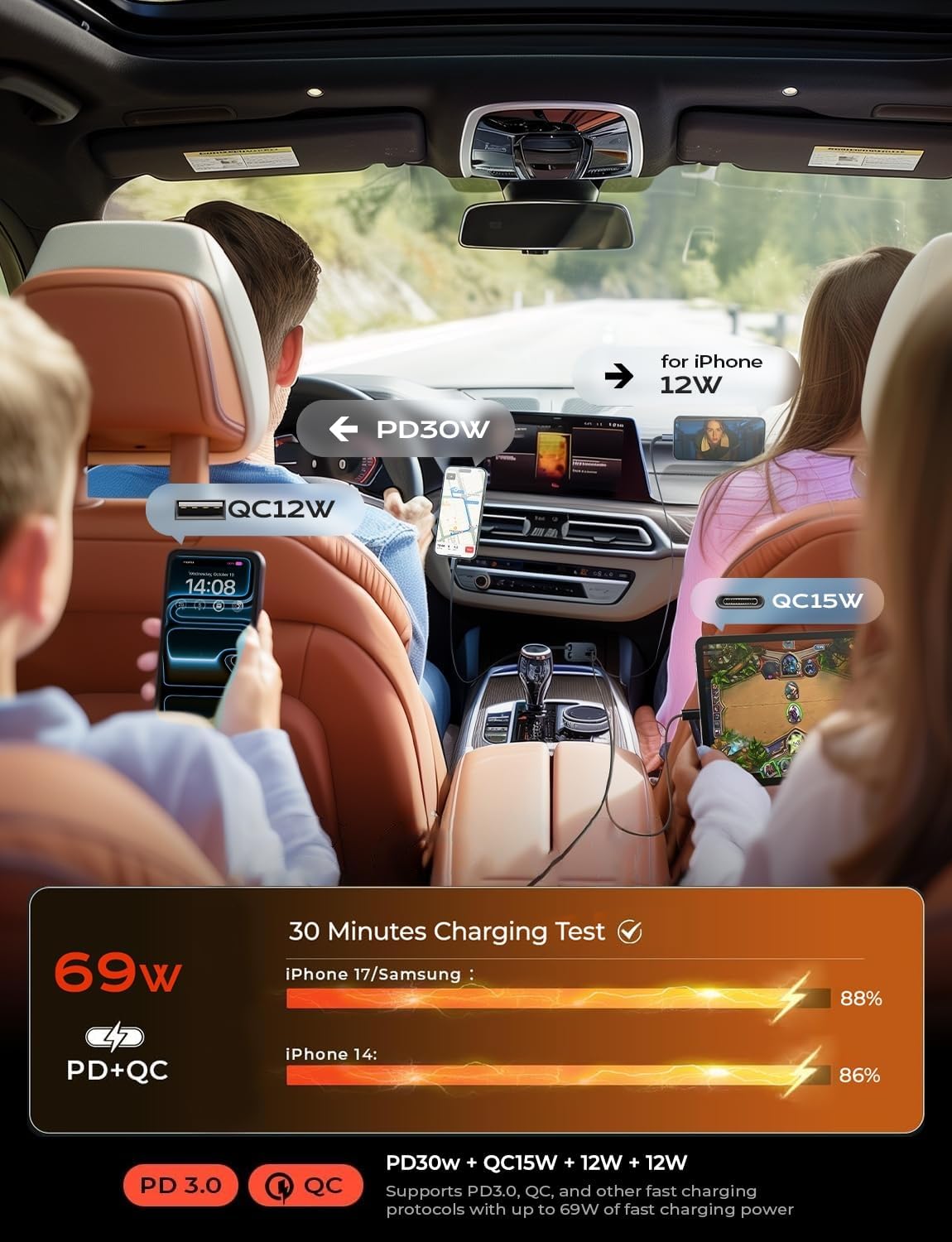 LISEN Retractable Car Charger, for Valentines Day Gifts for Him Her, 69W Cars Adapter USB C Fast Charger for iPhone 17 15 11, Car Accessories Gadgets for Men, Anniversary Birthday Gifts for Men Women - Image 7