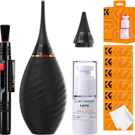 K&F CONCEPT 10-in-1 Camera Lens Cleaning Kit for DSLR Camera Lens Filter Cell Phones with Advanced Silicone Air Blower*1+Short Nozzle*1+Long Nozzle*1+Cleaning Cloth*6+Cleaning Pen*1+15ML Cleaner*1