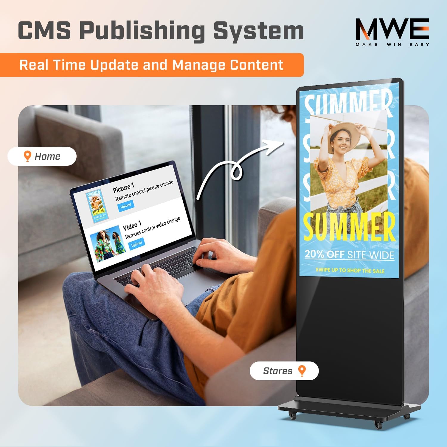 MWE 43 Inch Indoor Digital Signage Touchscreen Kiosk Floor Standing Advertising Display LCD Totem Interactive Display Poster Android System with Auto Media Player - Image 5