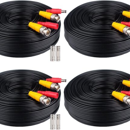 BNC Cable 4x100FT, All-in-One Siamese Video and Power Security Camera Wire, Camera Cable for All Max 5MP HD CCTV DVR Surveillance System (100FT 4PACK, Black)