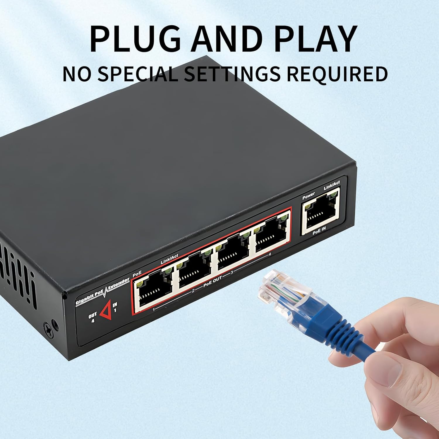 60W 4-Port Gigabit PoE Switch/Extender PoE Splitter Repeater, 10/100/1000Mbps, Supports IEEE 802.3af/at for Ethernet Extension, 6KV Lightning Protection, by CENTROPOWER - Image 4