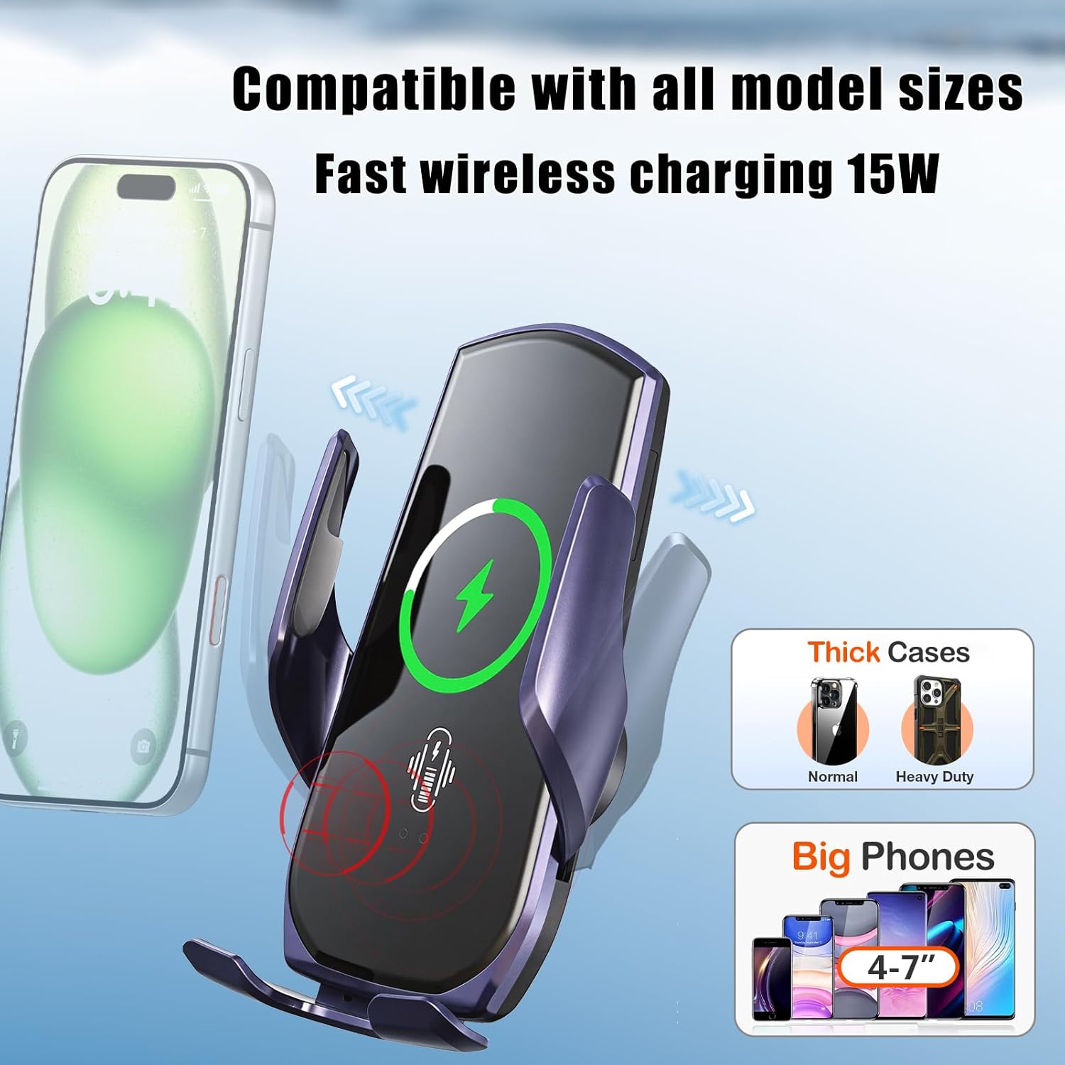 Car Phone Mount for Toyota RAV4 2013–2019, 15W Wireless Fast Charging Auto-Clamping Center Console Phone Holder, One-Hand Operation, Hands-Free, 360° Adjustable, Without Blocking Airflow - Image 6