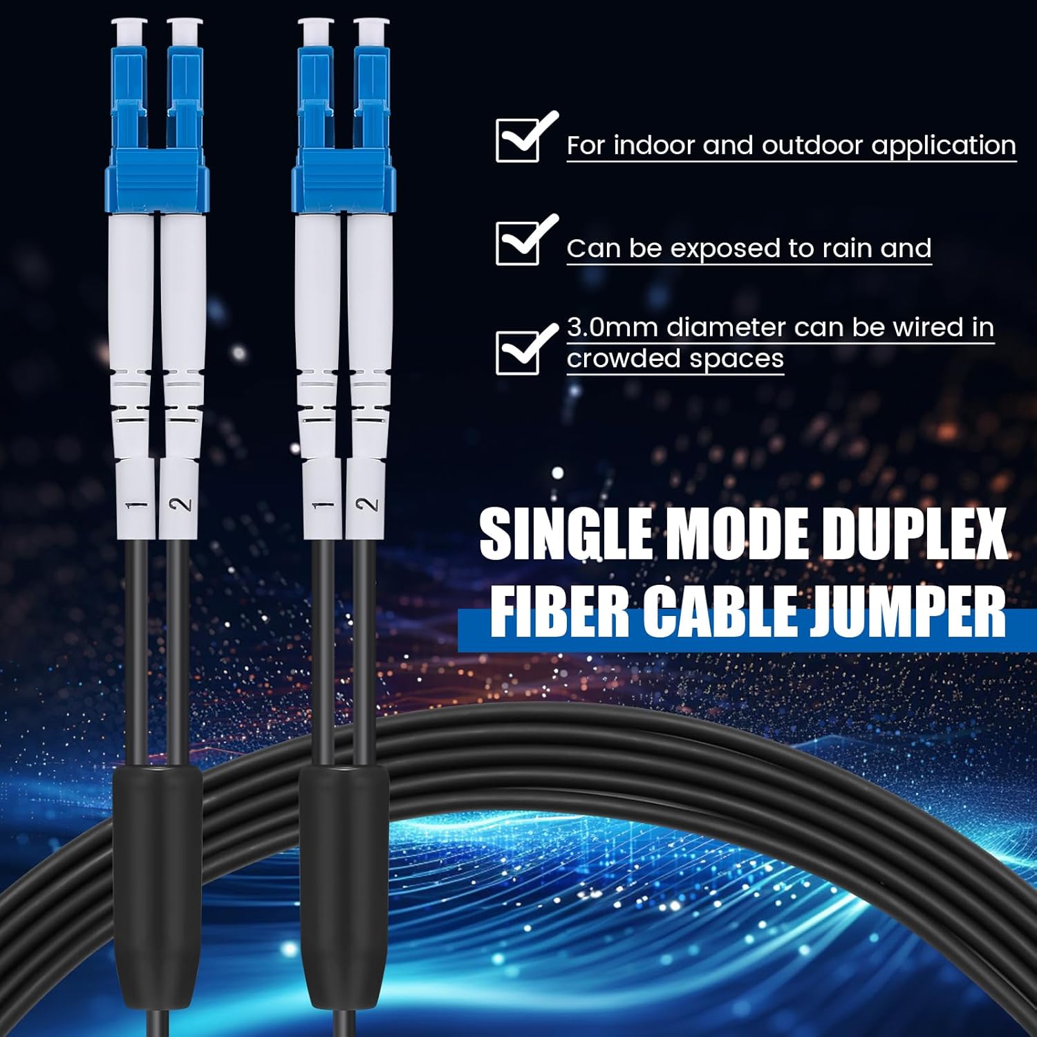 500ft (150 Meters) Fiber Lc to Lc Outdoor Armored Fiber Optic Internet Cable 9/125um Lc Single Mode Duplex Fiber Cable Jumper, Compatible with OS1/OS2, Low Friction LSZH, Black - Image 4