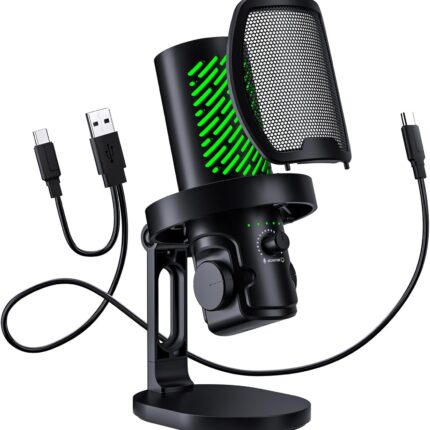 tenlamp RGB USB Condenser Microphone for Gaming Streaming Podcast - Cardioid with Touch Mute & Noise Reduction, Dynamic RGB Lights, Gain Knob, Headphone Monitoring, Plug and Play for PC Mac Phone