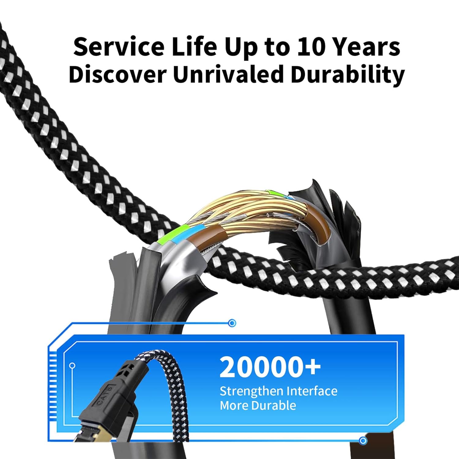 Cat 8 Ethernet Cable 3FT, 6FT 10FT 15FT 20FT 25FT 30FT 40FT 50FT 60FT 75FT 100FT High-Speed Braided Internet Cable Network Cord with RJ45 Connector 40Gbps 2000Mhz Heavy Duty LAN Cable Shielded Indoor - Image 3