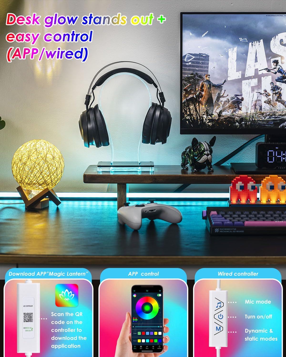 OAPRIRE Acrylic RGB Headphone Stand | Customizable 213 Lighting Modes & 60,000 Colors, Lights Sync with Music Beat, Headset Stand with 4.8ft USB Power Cable & Sturdy Build - Image 6