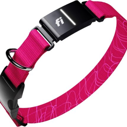 New Fi Series 3+ Smart Dog Tracker Collar [6 Month Membership Included] GPS Tracker for Dogs with Health & Behavior Monitoring, Escape Alerts, Waterproof, LED, Apple Watch Compatible (Pink, Medium)