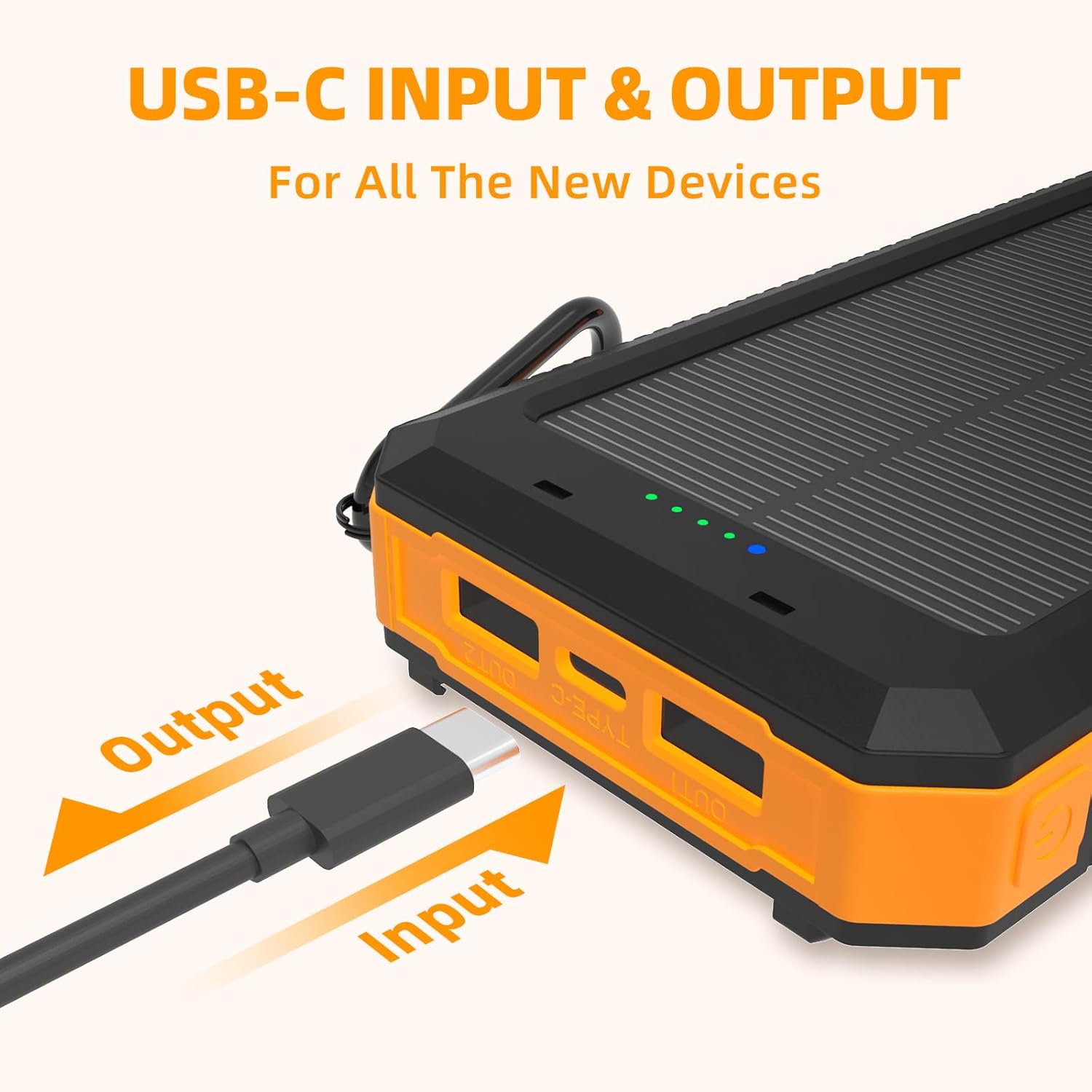 Solar Charger Power Bank 20,000mAh, Portable Charger, 4 Cables 3 Ports Fast Charging External Battery Pack with USB C for Cell Phones, Solar Panel Charger with Dual Flashlight for Camping - Image 4