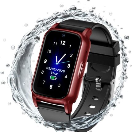 Fall Detection Smart Watch for Seniors with GPS Tracking, SOS Alert & HD Video Call, Waterproof Fitness Tracker for Dementia/Alzheimer’s, 4G Safety (Modern, Red)