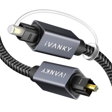 IVANKY Optical Audio Cable, 10ft Toslink Fiber Optic Cord, S/PDIF Digital Optical Audio Cable for Soundbar, Stereo Systems, Home Cinema, Xbox One/PS4/TV, Braided, Gold-Plated Connectors,3M,Grey