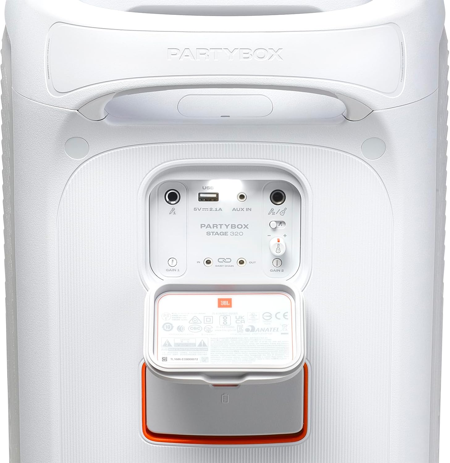 JBL PartyBox Stage 320 - Portable Party Speaker with Telescopic Handle & Wide, Sturdy Wheels, Powerful JBL Pro Sound, Futuristic lightshow, Up to 18 Hours of Play time, Splash Proof (White) - Image 2