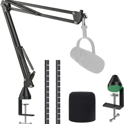MV7 MV7X MV7+ Boom Arm - Mic Arm with Foam Cover Windscreen Compatible with Shure MV7 and Shure MV7X and Shure MV7+ Microphone with Pop Filter and 2 Cable sleeves by YOUSHARES