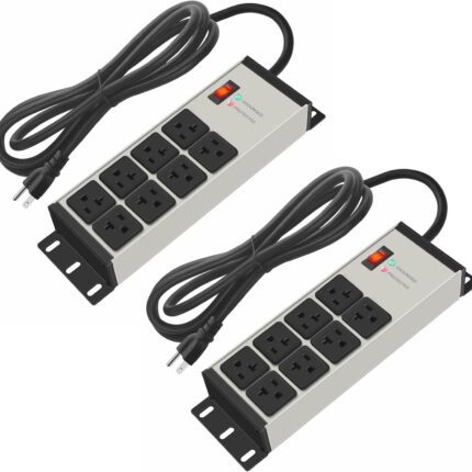 CCCEI 2PCS Heavy Duty Power Strip Surge Protector 20 AMP, 8 Outlets 12 Gauge Industrial Shop Garage Metal Multiple Outlets, 6 FT Extension Cord 5-15P Adapter High Amp 6-20R T-Slot 20a for Appliance