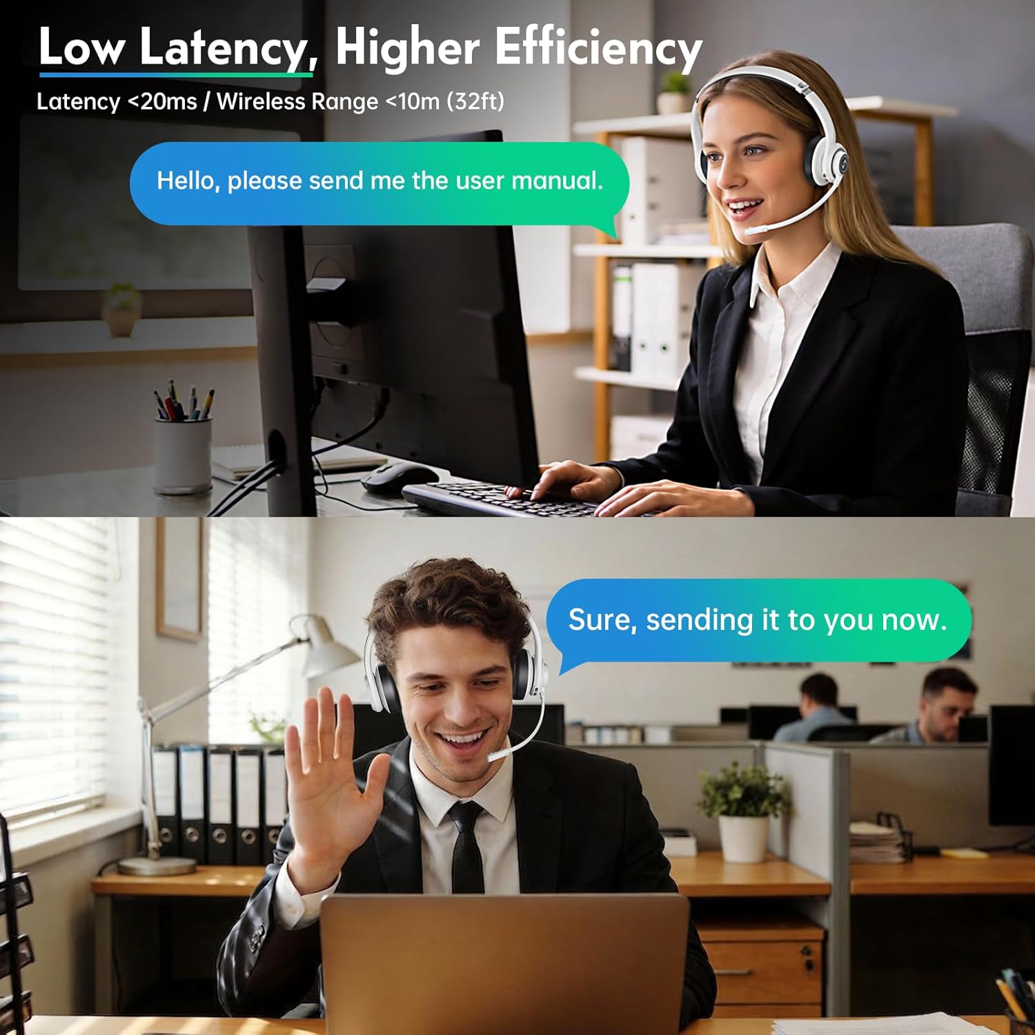 Wireless Headsets with Microphone, Wireless Headset for Cell Phones Laptop Computer, Ultra Lightweight& 50+ Playtime, On Ear Bluetooth Headphone Fit for PC/Call Center/Computer/Laptop/Teams-White - Image 7