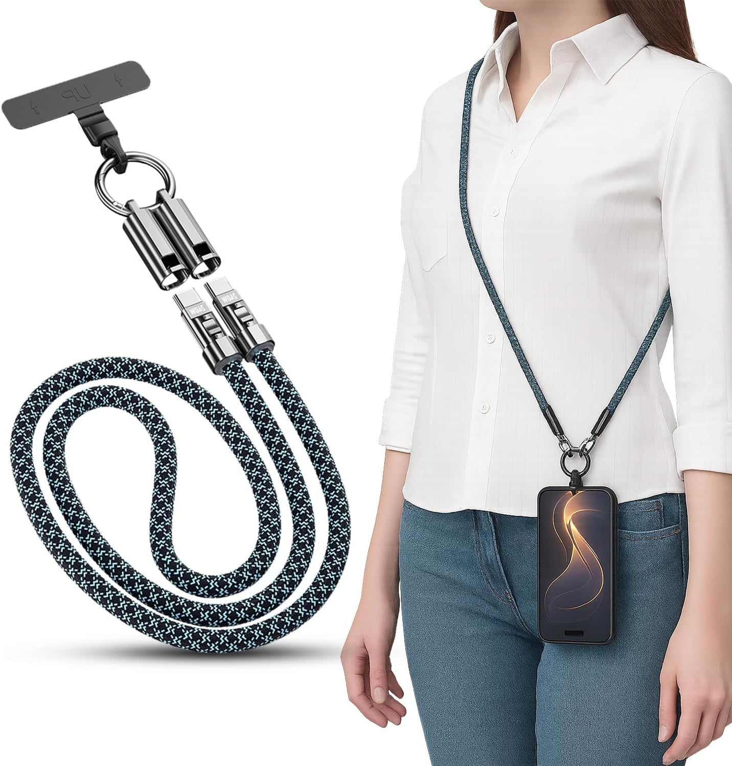 TOP-UP Lanyard – Cell Phone Strap with 240W USB C Charging & Data Cable – Durable Travel Essentials for iPhone 17/16/15