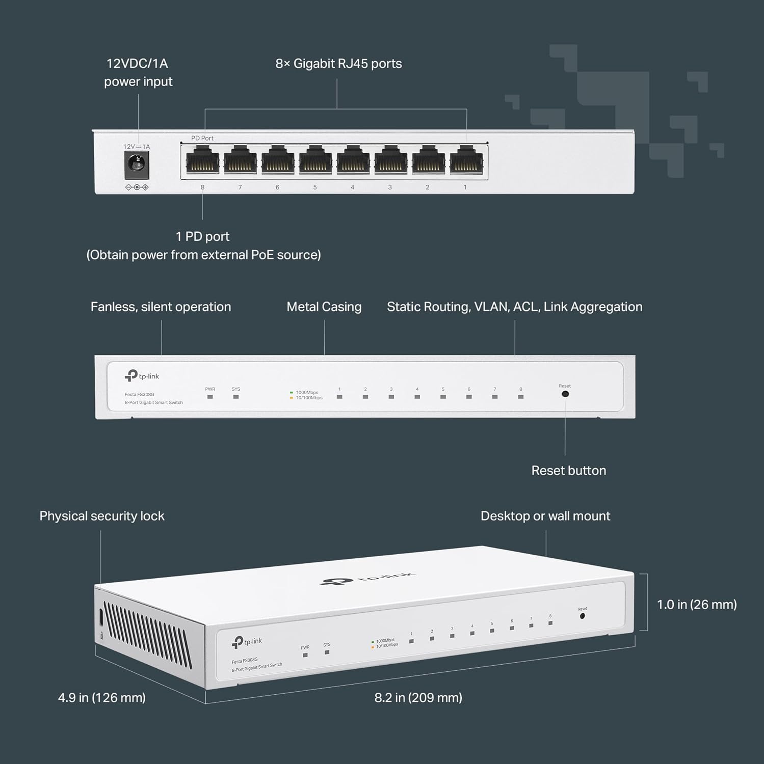 TP-Link Festa FS308G - 8 Port Gigabit Smart Managed Switch, Self-Organizing Network Free Cloud Management Fanless Static Routing, Vlan, ACL, LAG Desktop/Wall Mount, Does not Work w/ Omada - Image 5
