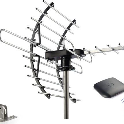 PIBIDI Digital HD TV Antenna, Amplified Attic/Outdoor Antenna, 360 Degree Rotation Wireless Remote, 4K 1080P VHF UHF, Mounting Pole Included, 200 Miles Range