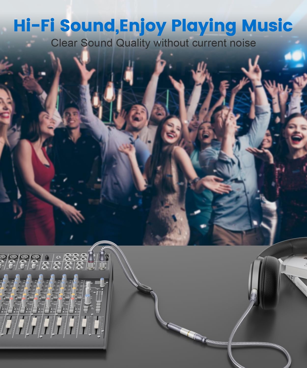 1/4" Splitter Cable 2 Feet/60CM,Microphone Splitter 1 Female to 2 Male TRS 1/4 inch Splitter 6.35mm Stereo Female Plug to Dual 6.35mm Male-Grey - Image 7
