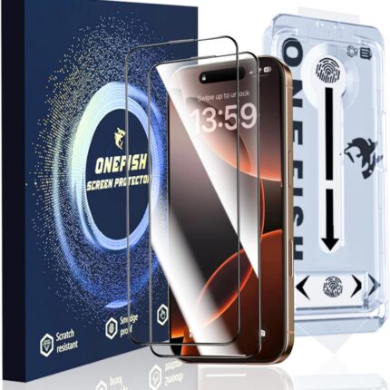 OneFish Full Edge Coverage Tempered Glass Screen Protector for IPhone 15/IPhone 14 Pro 6.1 inch, 2 Pack Edge Reinforcement, Self-Aligning Installation, Case Friendly HD Screen Protectors