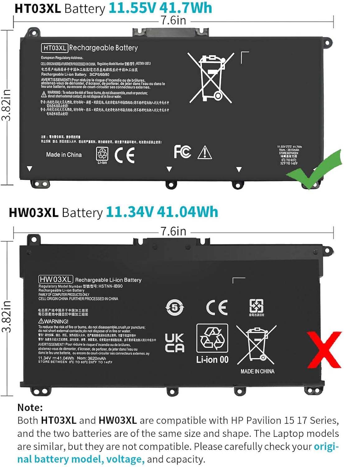 HT03XL L11119-855 Laptop Battery for HP Pavilion 14-CE 14-CF 14-DF 15-CS 15-DA 15-DB 15-DW 17-by 17-CA Series 15-CS0053CL 15-DW0033NR 15-DA0014DX L11421-542 L11421-2C2 HSTNN-UB7J HSTNN-DB8R HT03041XL - Image 5