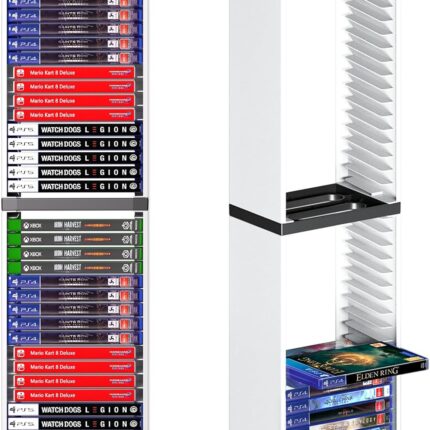 Nargos Video Game Storage Stand Tower for PS5/ PS4/ PS3/ Xbox Series S & X/Xbox one Game, Universal Game Disc Holder Vertical Blu Ray Case Organizer