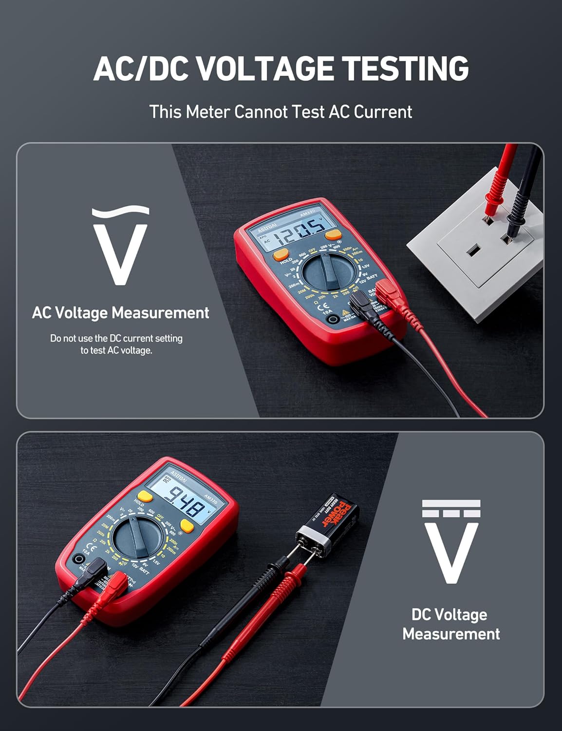 AstroAI Digital Multimeter Tester 2000 Counts with DC AC Voltmeter and Ohm Volt Amp Meter; Measures Voltage, Current, Resistance, Continuity and Diode, Blue - Image 3