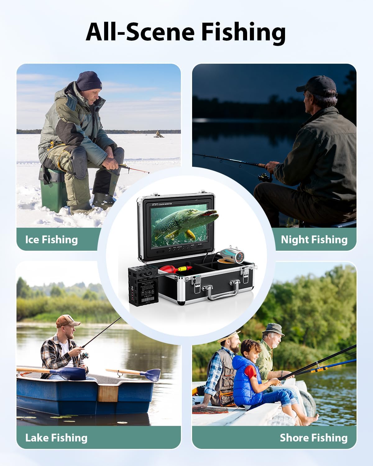 Eyoyo Underwater Fishing Camera Portable Video Fish Finder 9 inch LCD Monitor 1000TVL Waterproof Camera Underwater DVR Video Fish Cam 30m Cable 12pcs IR Infrared Lights for Ice, Boat and Lake Fishing - Image 8